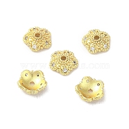 Rack Plating Brass Beads Caps, with Clear Cubic Zirconia, Long-Lasting Plated, Lead Free & Cadmium Free, Flower, Real 18K Gold Plated, 8x8x2.5mm, Hole: 1.2mm(KK-B088-04B-G)