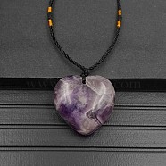 Natural Amethyst Pendant Necklaces, Heart, 15.75~23.62 inch(40~60cm)(XA8803-10)