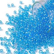 TOHO Round Seed Beads, Japanese Seed Beads, (104) Transparent Luster Aqua, 8/0, 3mm, Hole: 1mm, about 222pcs/10g(X-SEED-TR08-0104)