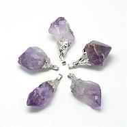 Natural Amethyst Pendants, with Brass Findings, Nuggets, 35~55x20~40x10~30mm, Hole: 7x4mm(G-Q493-02P)