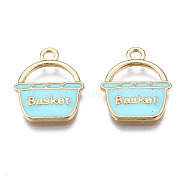 Alloy Pendants, with Enamel, Cadmium Free & Lead Free, Light Gold, Basket with Word, Light Blue, 17x14x2mm, Hole: 2mm(ENAM-S119-062B-RS)