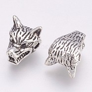 Tibetan Style Alloy Beads, Wolf Head, Antique Silver, 9.5x13mm, Hole: 2mm(X-PALLOY-K234-05AS)