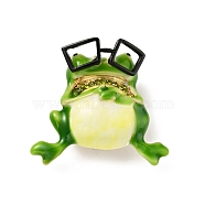 Frog with Glasses Enamel Pin with Rhinestone, Light Gold Alloy Cartoon Badge for Backpack Clothes, Green, 35x38.5x16.8mm(JEWB-D011-01KCG)