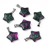 Star Dyed Natural Ruby in Zoisite Pendants, with Platinum Tone Brass Findings, 22~23x20~24x5~7mm, Hole: 2x7mm(G-Q367-19)