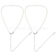 2Pcs Plastic Imitation Pearl Beaded Backdrop Necklace Body Chain, Iron Tassel Pendant Body Decoration for Women Backless Off-shouder Dressing, White, 16.89 inch(42.9cm)(NJEW-FG0001-03)