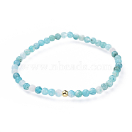 Natural Gemstone Hemimorphite Stretch Bracelets, with Brass Beads, Round, Golden, 2-1/8 inch(5.3cm)(BJEW-JB04556-03)