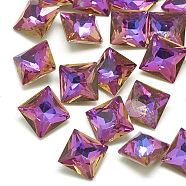DIY Pointed Back K9 Glass Rhinestone Cabochons, Random Color Back Plated, Faceted, Square, Violet Blue, 6x6x3.5mm(RGLA-T053-6x6mm-04)