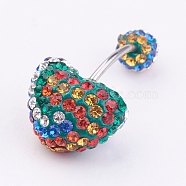 Austrian Crystal Belly Rings, with 316 Stainless Steel and Polymer Clay, Round, Colorful, Size: Length: about 27mm long(X-SWAR-G017-5)
