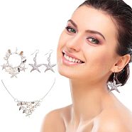 Trendy Starfish and Conch Jewelry Sets, Bib Beach Necklaces and Dangle Earrings and Trendy Charm Bracelets, Platinum, 18.9 inch(48.2cm), 51mm, Pin: 0.6mm, 1set, 7-3/8 inch(187mm), 1strand, 16x12x3cm(SJEW-PH0001-02)