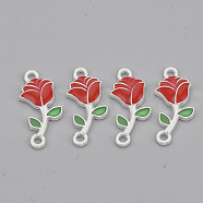Alloy Links connectors, with Enamel, Rose, Silver, Red, 21x10x2mm, Hole: 1.5mm(X-PALLOY-S118-51)