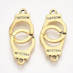 304 Stainless Steel Interlocking Clasps, Handcuffs Shape with Word Freedom, Antique Golden, 40x15x2mm, Hole: 2mm(STAS-S079-80A)
