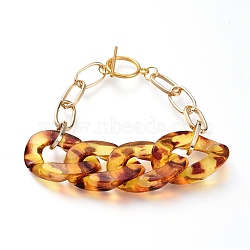 Chain Bracelets, with Transparent Acrylic Linking Rings, Aluminium Paperclip Chains and Alloy Toggle Clasps, Gold, 7-1/8 inch(18cm)(BJEW-JB05163-01)
