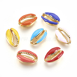 Alloy Beads, with Enamel, Shell, Real 18K Gold Plated, Mixed Color, 19~20x12~12.5x6mm(ENAM-J642-M)