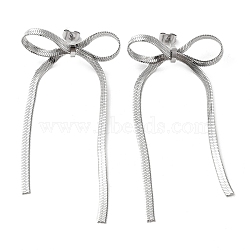 Bowknot 304 Stainless Steel Stud Earrings for Women, Stainless Steel Color, 80x38mm(EJEW-D104-04P)