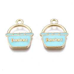 Alloy Pendants, with Enamel, Cadmium Free & Lead Free, Light Gold, Basket with Word, Light Blue, 17x14x2mm, Hole: 2mm(ENAM-S119-062B-RS)