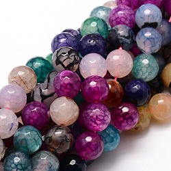 Dyed Natural Agate Faceted Round Beads Strands, Colorful, 12mm, Hole: 1mm, about 32pcs/strand, 14.9 inch(G-E320E-12mm-05)