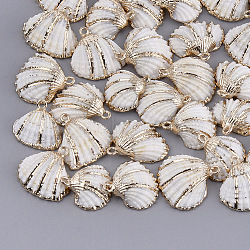 Electroplate Sea Shell Pendants, with Iron Findings, Golden, Seashell Color, 18~30x19~28x7~10mm, Hole: 1.6mm(X-SSHEL-S261-06)