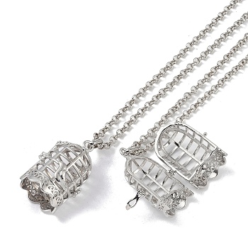 Brass Pendant Necklaces, Iron Rolo Chains, Birdcage, Platinum, 32.60 inch(828mm)