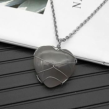 Natural Gray Agate Pendant Necklaces, 19.69 inch(50cm)