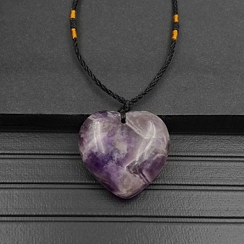 Natural Amethyst Pendant Necklaces, Heart, 15.75~23.62 inch(40~60cm)