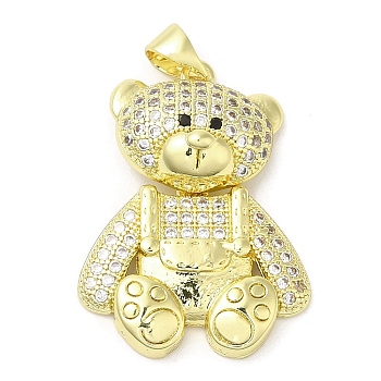 Brass with Cubic Zirconia Pendants, Jewelry for Women, Long-Lasting Plated, Bear Charm, Clear, 27.5x20.5x5mm, Hole: 3.5x5mm