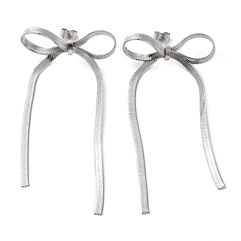 Bowknot 304 Stainless Steel Stud Earrings for Women, Stainless Steel Color, 80x38mm