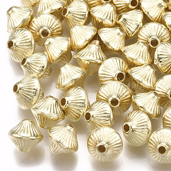 CCB Plastic Beads, Corrugated Bicone, Light Gold, 7x6mm, Hole: 1.5mm