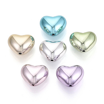 Plating Opaque Acrylic Beads, Heart, Mixed Color, 19.5x24.5x16.5mm, Hole: 2.5mm