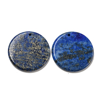 Natural Lapis Lazuli Pendants, Flat Round Charms, 29.5~30x3mm, Hole: 1.6mm