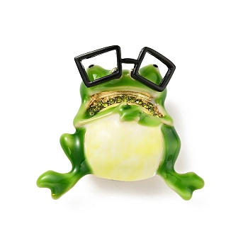 Frog with Glasses Enamel Pin with Rhinestone, Light Gold Alloy Cartoon Badge for Backpack Clothes, Green, 35x38.5x16.8mm