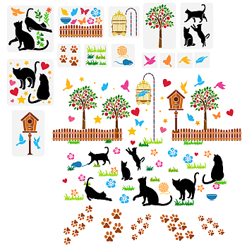 14Pcs 14 Styles Animal Theme PET Hollow Out Drawing Painting Stencils, for DIY Scrapbook, Photo Album, Mixed Shapes, 100~300x100~300mm, 1pc/style