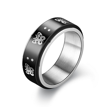 Black Stainless Steel Rotating Finger Ring, Fidget Spinner Ring for Calming Worry Meditation, Butterfly, US Size 10(19.8mm)