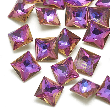 DIY Pointed Back K9 Glass Rhinestone Cabochons, Random Color Back Plated, Faceted, Square, Violet Blue, 6x6x3.5mm