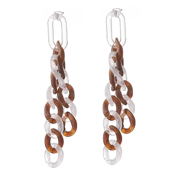 Acrylic Curb Chain Tassel Dangle Stud Earrings for Women, Sienna, 78x11x3mm, Pin: 0.7mm