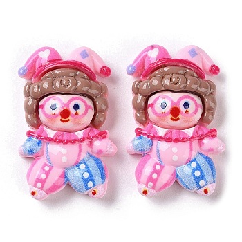 Funny Opaque Resin Cabochons, Clown, Hot Pink, 32.5x21x9mm