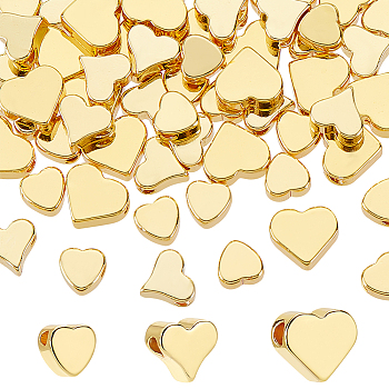 Elite 60Pcs 3 Styles Brass Spacer Beads, Long-Lasting Plated, Real 18K Gold Plated, Heart, 4.5~6x5~7x2.5~3mm, Hole: 1.2~1.6mm, 20pcs/style