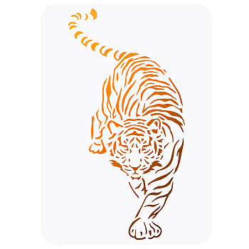 Plastic Drawing Painting Stencils Templates, for Painting on Scrapbook Fabric Tiles Floor Furniture Wood, Rectangle, Tiger Pattern, 29.7x21cm