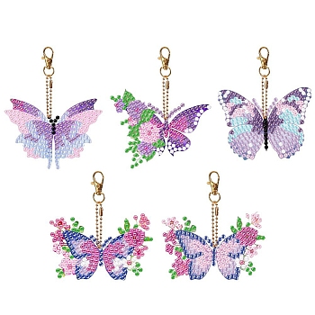 Butterfly DIY Pendant Decoration Kits, Including Resin Rhinestones Bag, Diamond Sticky Pen, Tray Plate and Glue Clay and Metal Findings, Mixed Color, Pendant: 50x70mm