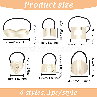 6Pcs 6 Style Rubber String Elastic Hair Ties Ponytail Hair Cuff(OHAR-GO0001-04)-2