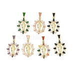 Religion Brass Pave Cubic Zirconia Pendants, with Enamel, Oval with Saint Jude Charms, Lead Free & Cadmium Free, Long-Lasting Plated, Rack Plating, Real 18K Gold Plated, Mixed Color, 36mm, Pendant: 29x20x4mm, Hole: 5.5x3mm(CU-CBA83A6-01A-G)