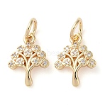 Rack Plating Brass Micro Pave Clear Cubic Zirconia Charms, Nickel Free, Long-Lasting Plated, with Jump Rings, Tree, Golden, 14x10x2mm(KK-D097-05G)