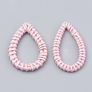 (Holiday Stock-Up Sale)Handmade Spray Painted Reed Cane/Rattan Woven Linking Rings, For Making Straw Earrings and Necklaces, Dyed, Pearlized Effect, Teardrop, Pink, 47~52x27~35x4~5mm, inner measure: 34~40x17~24mm(X-WOVE-N007-05E)