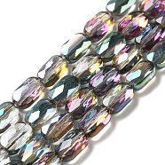 Transparent Electroplate Glass Beads Strands, Half Plated, Faceted, Oval, Dark Green, 7x4.5x3mm, Hole: 0.9mm, about 78~81pcs/strand, 22.83 inch(58cm)(EGLA-F150-HP03)