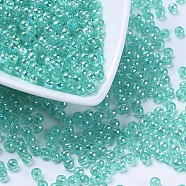 Eco-Friendly Transparent Acrylic Beads, Round, AB Color, Medium Turquoise, 4mm, Hole: 1.5mm, about 1700pcs/50g(X-PL731-9)
