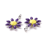 304 Stainless Steel Charms, with Enamel, Stainless Steel Color, Flower, Indigo, 10x7.5x2mm, Hole: 1mm(STAS-F280-01P-04)