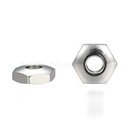 304 Stainless Steel Spacer Beads, Hexagon, Stainless Steel Color, 5x5.7x2mm, Hole: 1.8mm(X-STAS-L234-133P)