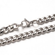 Tarnish Resistant Trendy 304 Stainless Steel Curb Chain Bracelets, with Lobster Clasps, Faceted, Stainless Steel Color, 8-1/2 inch(215mm)(BJEW-L510-16)