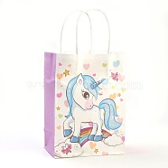 Rectangle Paper Bags, with Handles, Gift Bags, Shopping Bags, Unicorn Pattern, for Baby Shower Party, Flamingo, 21x15x8cm(X-AJEW-G019-05S-02)