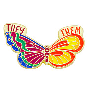 Spring Theme Alloy Brooches, Enamel Butterfly Lapel Pin, for Backpack Clothes, Golden, Cerise, 17x29mm(SPRI-PW0001-108E)
