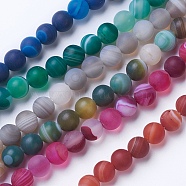 Natural Grade A Striped Agate/Banded Agate Beads Strands, Dyed & Heated, Frosted, Round, Mixed Color, 8~8.5mm, Hole: 1.2mm, about 39pcs/strand, 14.56 inch(37cm)(G-E478-8mm)